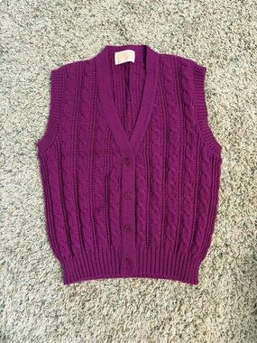 Pendleton Vintage 100% Wool Plum Cable Knit Sweater Vest Size Large